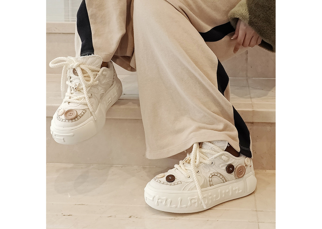 Palladium Anti-Slip And Wear-Resistant Height Increasing Low-Top Sports Casual Shoes Unisex Ecru