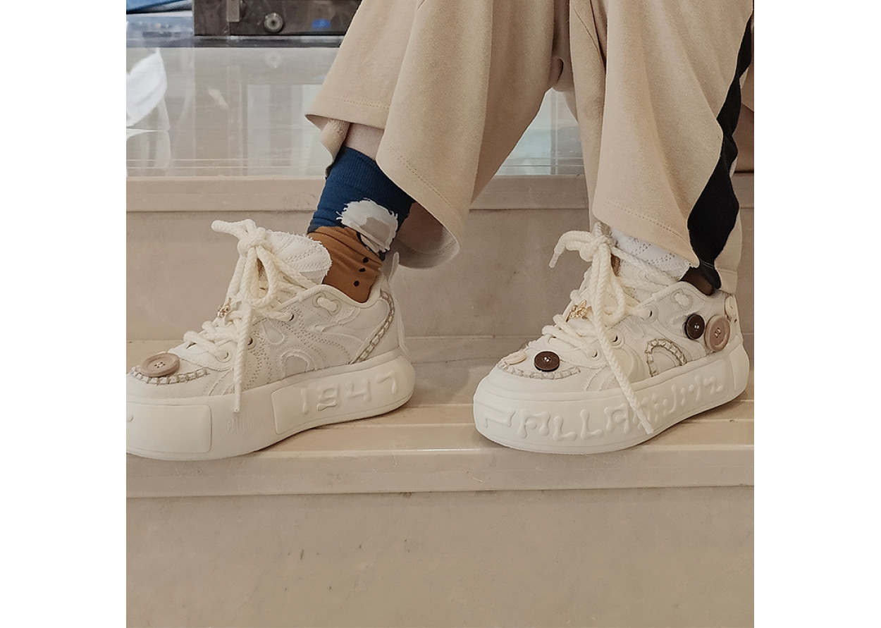 Palladium Anti-Slip And Wear-Resistant Height Increasing Low-Top Sports Casual Shoes Unisex Ecru