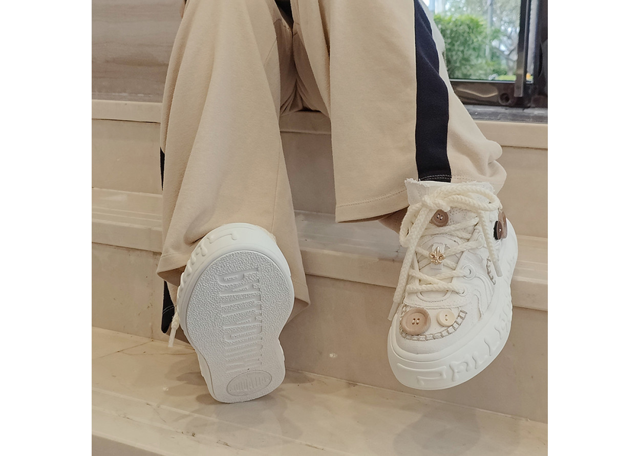 Palladium Anti-Slip And Wear-Resistant Height Increasing Low-Top Sports Casual Shoes Unisex Ecru